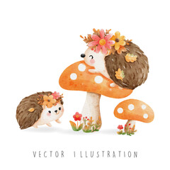 Autumn season, cute hedgehog , vector illustration © ChonnieArtwork 