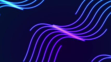 Blue ultraviolet neon curved wavy lines abstract background