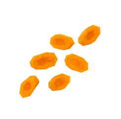 Round carrot slices falling isolated on PNG background