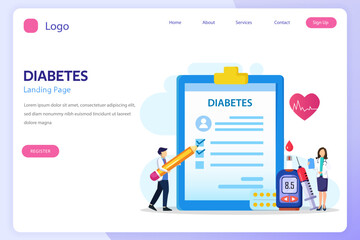 Medicine diabetes concept. The doctor tests the level of glucose in the blood, prescribes statins. Flat vector illustration