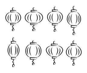 Japanese paper lantern line set. Chinese New Year lantern vector collection.