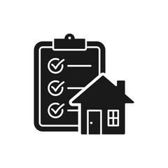 House and clipboard. Mortgage, home checklist icon concept isolated on white background. Vector illustration