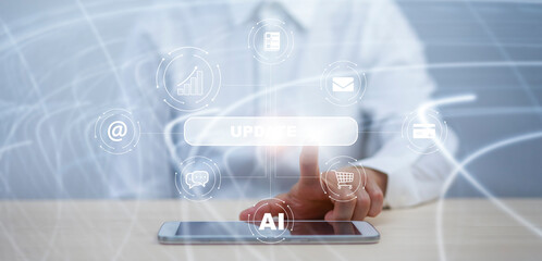 Businessman Touch Bar of Update Software Computer Program Upgrade Business Technology Internet,...