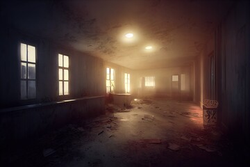 This is a 3D illustration of an abandoned Hospital. - obrazy, fototapety, plakaty