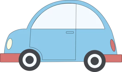 Foto op Plexiglas Cute blue cartoon car icon isolated on white background © Md Khurshid Alam/Wirestock Creators