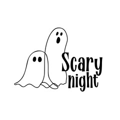 Ghosts illustration with text Scary night isolated on white background