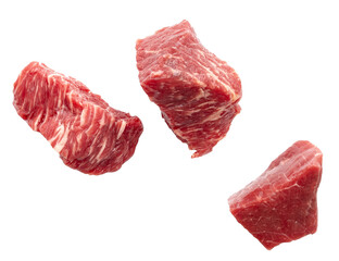 Three slices of raw beef meat isolated on white, clipping path, png - 538930760