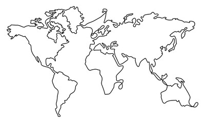 Fototapeta premium Linear drawing of World map. Image of world map. Vector illustration. Outline of the continents