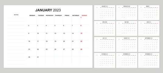 simple and minimalist calendar 2023 start on monday