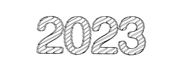 year 2023. 3D illustration numbers isolated white background