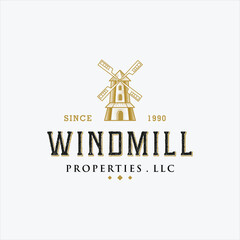 Royalty-free windmill logo design inspiration in Vintage Style