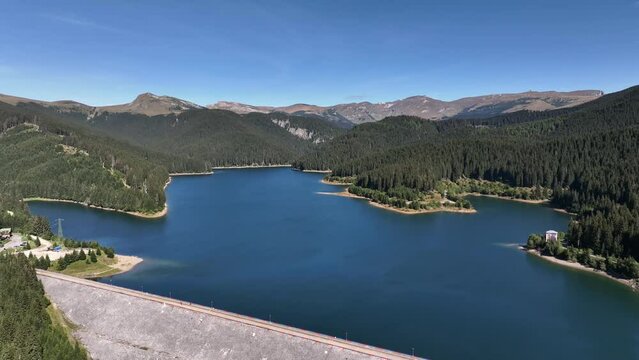 Aerial view of Lake Bolboci in the Bucegi Mountains, Romania