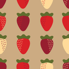 Colorful seamless pattern with flat stylized strawberries, vector. Perfect for textiles and paper goods, kitchen stuff design and so much more