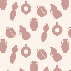 Ceramics seamless pattern, texture, background, wallpapers, endless ornament, repeating print, geometric. flat vector illustration. Cups, crockery, Pottery