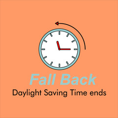 vector Daylight Saving Time Ends  Reminder.  illustration with clocks turning to an hour back in November