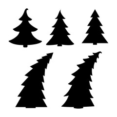 Obraz premium Set of silhouettes of evergreen Christmas trees on a white background in a different style