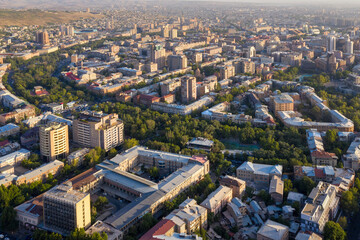 Aerial view of centre of Yerevan on sunny summer day, Armenia.