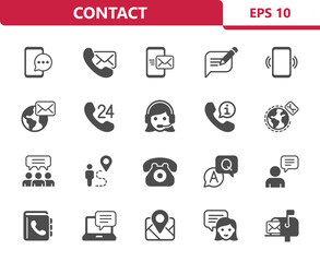 Contact Icons. Contact Us, Communication, Social Media Vector Icon Set