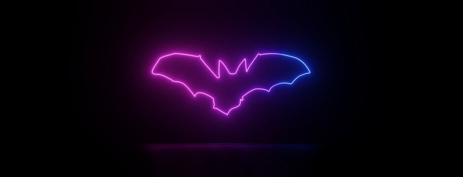 Vampire bat happy halloween Neon Glowing 3D Illustration image