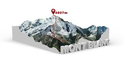 3D map of Mont Blanc and summit altitude