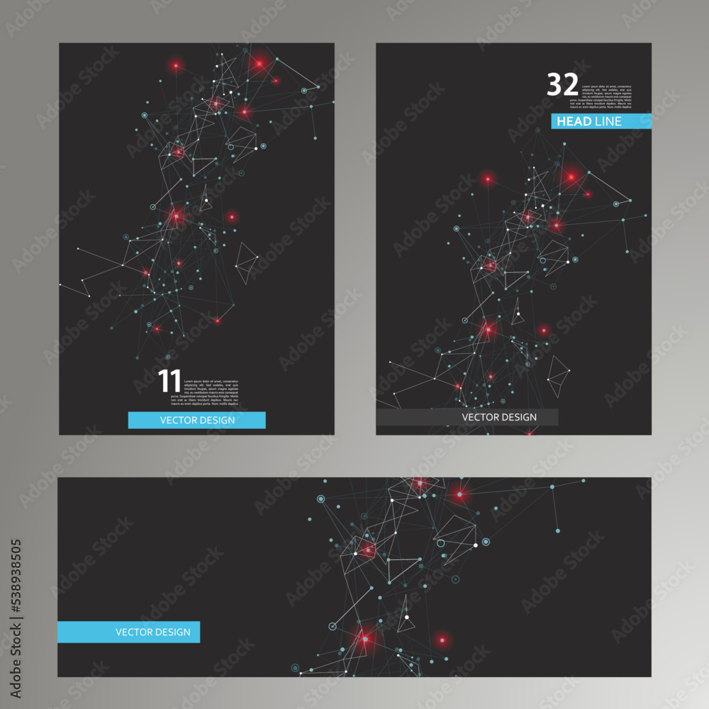 Poster cover template connect line art style on black background. modern background. creative vector patter