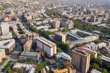 Aerial view of central part of the city (Kentron District) on sunny summer day.  Yerevan, Armenia.