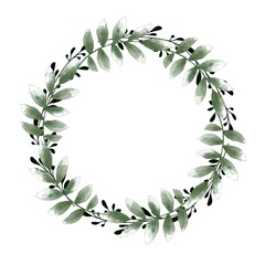 Floral wreath. Greenery branches, Isolated on white background. Design element for invitation and greeting card
