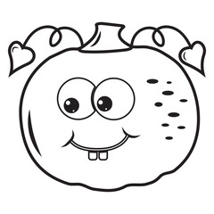 Autumn vegetable pumpkin kawaii, black contour doodle, vector isolated illustration
