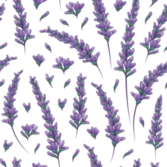 Papier Peint photo Ensemble nature aquarelle Vector seamless pattern with illustration of lavender isolated on white. For fabric design, textile, essential oil design, wrapping paper decoration.