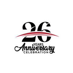 26th anniversary celebration design template for booklet with red and black colour , leaflet, magazine, brochure poster, web, invitation or greeting card. Vector illustration.
