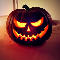 Halloween Jack-o'-lantern - glowing, evil smile, centered and detailed illustration. 