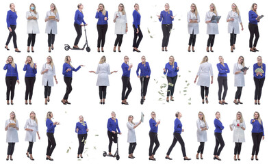 Fototapeta premium collage of a woman in full growth displaying many professions