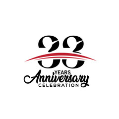 33rd anniversary celebration design template for booklet with red and black colour , leaflet, magazine, brochure poster, web, invitation or greeting card. Vector illustration.
