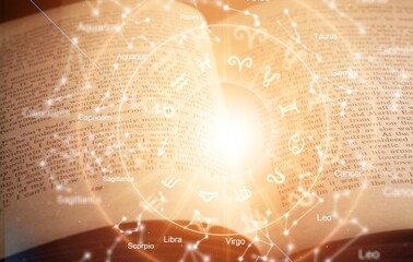 Zodiac signs and set of books. Astrological concept