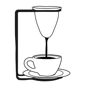coffee brewing into cup, black and white clip art preview