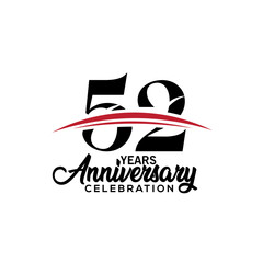 52nd anniversary celebration design template for booklet with red and black colour , leaflet, magazine, brochure poster, web, invitation or greeting card. Vector illustration.
