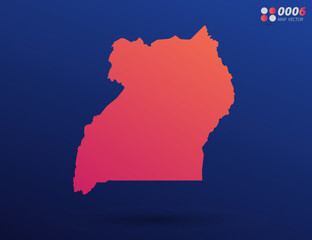 Fototapeta premium Vector bright orange gradient of Uganda map on dark background. Organized in layers for easy editing.