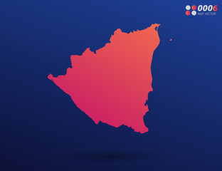 Fototapeta premium Vector bright orange gradient of Nicaragua map on dark background. Organized in layers for easy editing.
