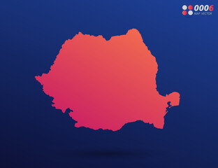 Fototapeta premium Vector bright orange gradient of Romania map on dark background. Organized in layers for easy editing.
