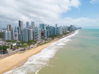 Aerial view of Candeias beach in Jaboatão dos Guararapes city, Pernambuco, Brazil.