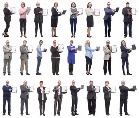 Fototapeta premium group of successful people with notepad in hands isolated