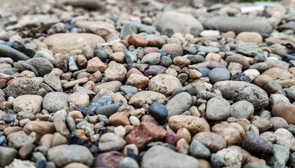 Pebble stones texture, selective focus.