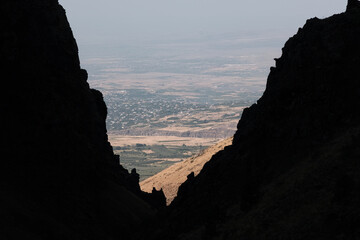 View from Mount Arat Gorge at Ohanavan village on sunny summer day. Armenia.