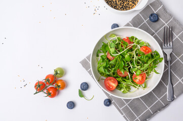 Salad on bowl , Healthy freshness vegetables and fruits on white background , Healthy eating concept