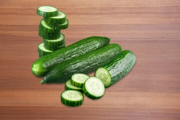 Organic fresh ripe green cucumbers vegetables