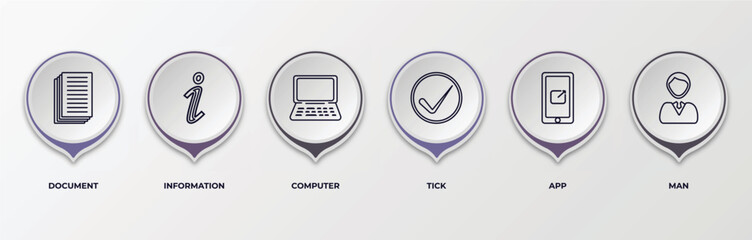 infographic template with outline icons. thin line icons such as document, information, computer, tick, app, man editable vector. can be used for web, mobile, info graph.