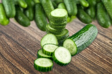 Organic fresh ripe green cucumbers vegetables