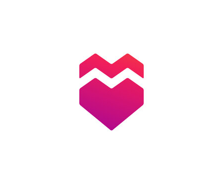 Letter M with heart and shield logo icon design template elements