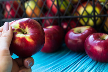 Woman holding freshly picked apples