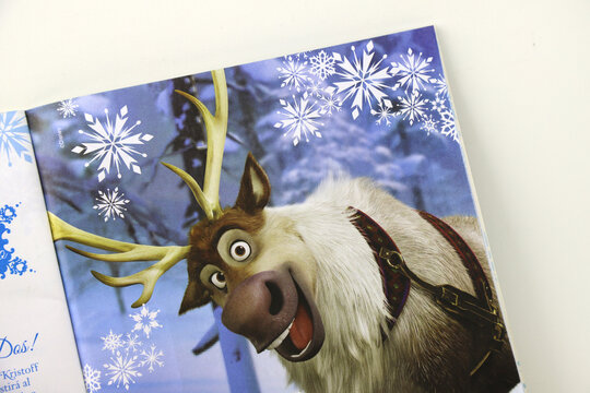 Magazine with the reindeer Sven from the animated Disney movie Frozen a frozen adventure. Magazine with activities for children.